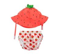 Zoocchini Traje de almacenamiento y gorra - lavable, impermeable, protección UPF 50+, fresa (L (12-24 meses))