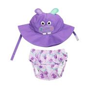 Zoocchini Traje de almacenamiento y gorra - lavable, impermeable, protección UPF 50+, hipopótamo (M (6-12 meses))