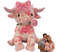 zoocco 13.8in Pink Highland Cow Stuffed Animal, Pink Highland Cow Plush, Cute Soft White Spotted for Couple, Good Friends (A-1pcs)