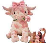 zoocco 13.8in Pink Highland Cow Stuffed Animal, Pink Highland Cow Plush, Cute Soft White Spotted for Couple, Good Friends (C-1pcs)