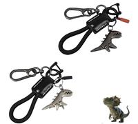 zoocco 2 Pack Weseecase Keychain, Aluminum Alloy Dinosaur Keychain for Backpack with a Hand-Woven Bracelet, Unique Gift for Dino Lovers (Black)