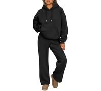 zoocco 2026 New Sweat Set for Women - Hoodie and Sweatpants Set, Comfy Wide Leg Sweatsuit Spring Fashion Outfits (XXL,Black)