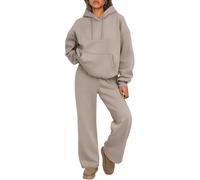 zoocco 2026 New Sweat Set for Women - Hoodie and Sweatpants Set, Comfy Wide Leg Sweatsuit Spring Fashion Outfits (XXL,Khaki)