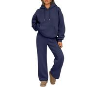 zoocco 2026 New Sweat Set for Women, Hoodie and Sweatpants Set, Comfy Wide Leg Sweatsuit Spring Fashion Outfits (Dark blue,S)