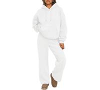 zoocco 2026 New Sweat Set for Women, Hoodie and Sweatpants Set, Comfy Wide Leg Sweatsuit Spring Fashion Outfits (White,3XL)