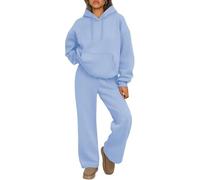 zoocco 2026 New Sweat Set for Women, Hoodie and Sweatpants Set, Comfy Wide Leg Sweatsuit Spring Fashion Outfits (Light blue,L)