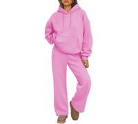 zoocco 2026 New Sweat Set for Women, Hoodie and Sweatpants Set, Comfy Wide Leg Sweatsuit Spring Fashion Outfits (Pink,3XL)