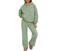 zoocco 2026 New Sweat Set for Women - Hoodie and Sweatpants Set, Comfy Wide Leg Sweatsuit Spring Fashion Outfits (XXL,Green)