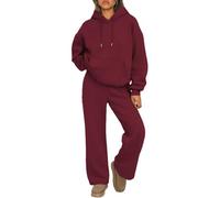 zoocco 2026 New Sweat Set for Women - Hoodie and Sweatpants Set, Comfy Wide Leg Sweatsuit Spring Fashion Outfits (XXL,Dark Red)