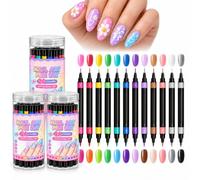 zoocco 24 Colors Dual Ended Nail Art Pens Set, Nail Art Pens for woman (3pc)