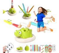zoocco 3 in 1 Dinosaur Rocket Launcher, Exciting Ring Toss & Remote Control Musical Jumping for Kids, Outdoor Active Play Gift (Battery)