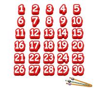 zoocco 30/50 Pcs Numbered Pencil Toppers for Classroom Organization, Reusable 2 Pencil Caps for Teachers Students Back to School (Red,Number: 1-30)
