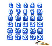 zoocco 30/50 Pcs Numbered Pencil Toppers for Classroom Organization, Reusable 2 Pencil Caps for Teachers Students Back to School (Blue,Number: 1-30)