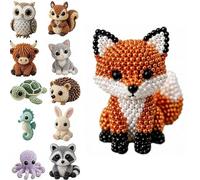 zoocco 3D Beaded Animal Kit, Tiny DIY Animal Beading Craft Kit with Colorful Embroidery Beads & Instructions for Beginners & Adults (Fox)