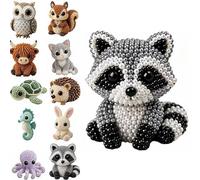 zoocco 3D Beaded Animal Kit, Tiny DIY Animal Beading Craft Kit with Colorful Embroidery Beads & Instructions for Beginners & Adults (Raccoon)