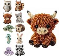 zoocco 3D Beaded Animal Kit, Tiny DIY Animal Beading Craft Kit with Colorful Embroidery Beads & Instructions for Beginners & Adults (Highland cow)