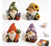 zoocco 3D Beaded Gnome DIY Kit, 4 Tiny Gnomes for Adults, Beginner-Friendly Beading Kits, Creative Craft Gift for Home, Shelf & Holiday Décor (D)