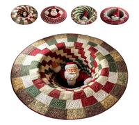 zoocco 3D Christmas Round Rugs, Soft & Non-Slip Red Christmas Door Mat with Santa Claus & GNOME Mat, Optical Illusion Rugs for a Joyful Holiday Welcome (C,100CM)