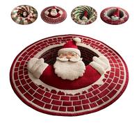 zoocco 3D Christmas Round Rugs, Soft & Non-Slip Red Christmas Door Mat with Santa Claus & GNOME Mat, Optical Illusion Rugs for a Joyful Holiday Welcome (B,80CM)