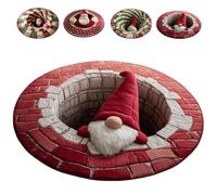 zoocco 3D Christmas Round Rugs, Soft & Non-Slip Red Christmas Door Mat with Santa Claus & GNOME Mat, Optical Illusion Rugs for a Joyful Holiday Welcome (A,100CM)