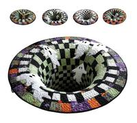 zoocco 3D Halloween Rug, Soft & Non-Slip Halloween 3D Rug, Realistic Ghost Skeleton Pumpkin Patterns, Optical Illusion Decor for Haunted Parties (D,140CM)