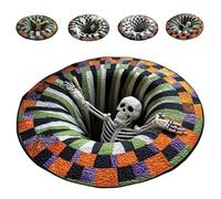 zoocco 3D Halloween Rug, Soft & Non-Slip Halloween 3D Rug, Realistic Ghost Skeleton Pumpkin Patterns, Optical Illusion Decor for Haunted Parties (C,80CM)