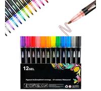 zoocco 8/12/24/36/48/60 Colors Dreamy Sparkle Dual-Line Contour Pen, DIY Metallic Dual Line Markers, Quick-Dry Ink for Drawing, Coloring & Crafts (12 colors set)
