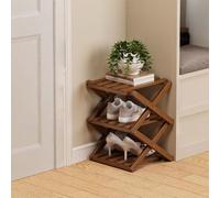 zoocco 9 Tier Bamboo Shoe Rack - Bamboo Shoe Rack Foldable, Tall Narrow Freestanding Shelf for Entryway Closet Bedroom Small Spaces (Brown,3 Layers)