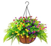 zoocco Artificial Hanging Flowers for Outdoors, Fake Hanging Plants Basket Realistic Decor for Patio Porch Balcony Garden (AR)