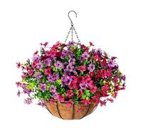 zoocco Artificial Hanging Flowers for Outdoors, Fake Hanging Plants Basket Realistic Decor for Patio Porch Balcony Garden (AG)