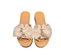 zoocco Bow Sandals for Women - Cute Slip-On Flat Sandals with Bows, Summer Sandals for Women 2025, Lightweight Vacation Shoes (M,36)
