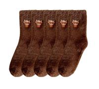zoocco Calcetines altos, Fuzzy Highland Cow Socks, Cozy Warm Fuzzy Socks for Women, Cute Cow Print Fuzzys Sock for Home, Lounge (Dark Brown)