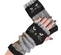 zoocco Cat Fingerless Gloves for Women, Warm Cozy & Soft Knit Fabric, Cute Cat Embroidery Knitted Fingerless Gloves (BB)