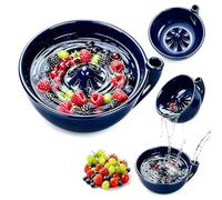 zoocco Ceramic Berry Bowl, Berry Washing Bowl for Fruit with Drain (Blue)