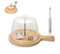 zoocco Cheese Curler with Lid, Stainless Steel Cheese Curler Wheel & Shaver with Wooden Base, Create Elegant Cheeses Rose Flowers for Cheeses Boards, Wine Nights (EE)