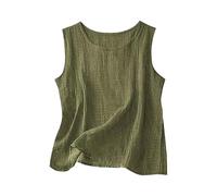 zoocco Cotton Linen Tank Tops for Women - Summer Casual Loose Fit Sleeveless Cami Comfy Breathable (Army Green,L)