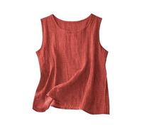 zoocco Cotton Linen Tank Tops for Women - Summer Casual Loose Fit Sleeveless Cami Comfy Breathable (Brick Red,L)