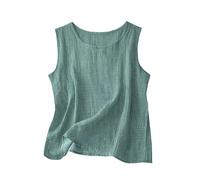 zoocco Cotton Linen Tank Tops for Women - Summer Casual Loose Fit Sleeveless Cami Comfy Breathable (Green,L)