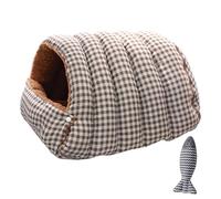 zoocco Cozy Monster Cat Bed, Cave Pet Bed with Removable Cushion & Non-Slip Bottom, Soft Cat beds for Indoor Cats & Small Dogs (Coffee Checkered,Small)