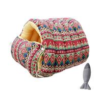 zoocco Cozy Monster Cat Bed, Cave Pet Bed with Removable Cushion & Non-Slip Bottom, Soft Cat beds for Indoor Cats & Small Dogs (Ethnic Style,Small)