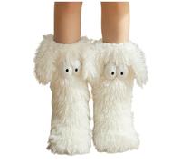 zoocco Cozy Socks for Women, Cute Funny Non-Slip Slippers with Big Eyes, Cozy Home Socks for Winter Relaxing (White)