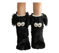 zoocco Cozy Socks for Women, Cute Funny Non-Slip Slippers with Big Eyes, Cozy Home Socks for Winter Relaxing (Black)