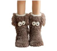 zoocco Cozy Socks for Women, Cute Funny Non-Slip Slippers with Big Eyes, Cozy Home Socks for Winter Relaxing (Gray)