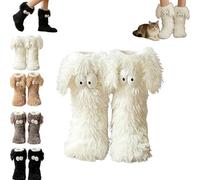 zoocco Cozy Socks with Eyes, Women's Winter Warm Fuzzy Non-slip Slipper Socks with Cute Big Eyes, Thick Fleece (White)