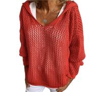 zoocco Crochet Tops for Women, Lightweight Hollow, Swimsuit Coverup for Women, Vacation Boho Style (Red,M)
