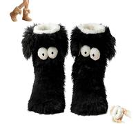 zoocco Cute Big-Eyes Cozy Socks for Women, Non-Slip Fuzzy Winter Slipper Socks, Warm & Soft Home Sock for Cold Weather (Black)