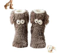 zoocco Cute Big-Eyes Cozy Socks for Women, Non-Slip Fuzzy Winter Slipper Socks, Warm & Soft Home Sock for Cold Weather (Gray)