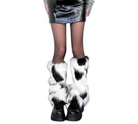 zoocco Deer Leg Warmers, Brown Faux Fur Leg Warmers, Cozy Winter Fluffy Leg Warmers for Holiday Party, Christmas Outfit (Black and white)
