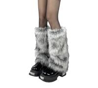 zoocco Deer Leg Warmers, Brown Faux Fur Leg Warmers, Cozy Winter Fluffy Leg Warmers for Holiday Party, Christmas Outfit (Gray-black)