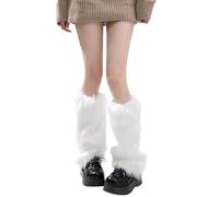 zoocco Deer Leg Warmers, Brown Faux Fur Leg Warmers, Cozy Winter Fluffy Leg Warmers for Holiday Party, Christmas Outfit (White)